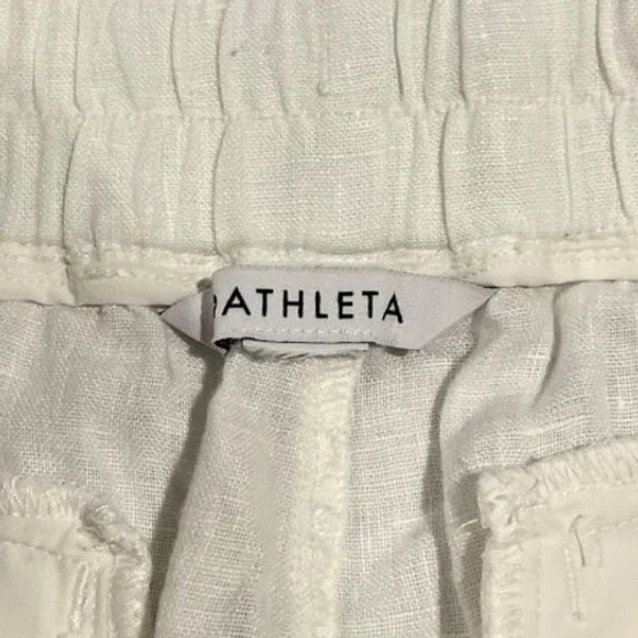 Athleta White Linen Blend Jogger Pants Drawstring Waist Pockets Casual 16 - Picture 3 of 14